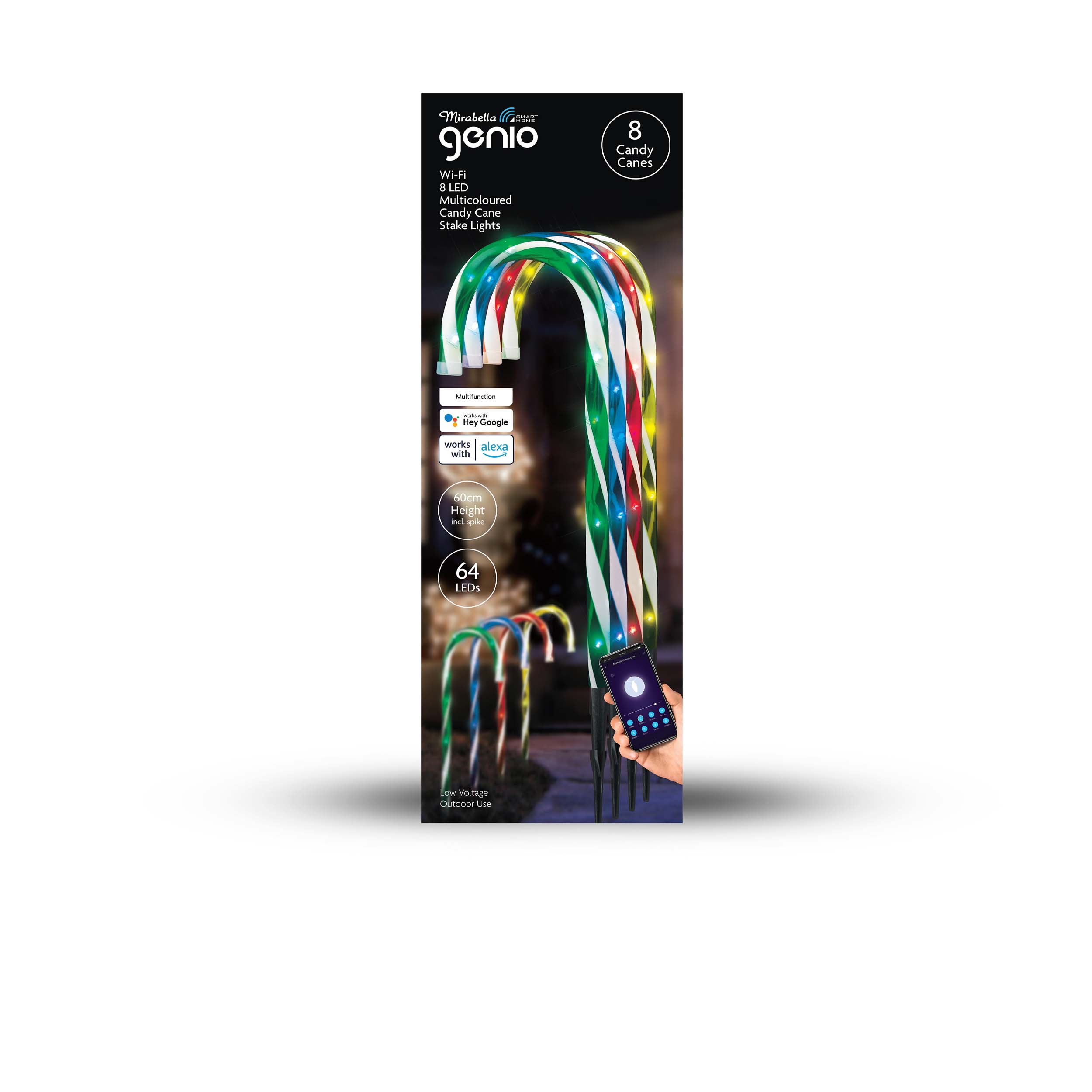 Mirabella Genio Wi Fi 8 Led Multicolour Candy Cane Stake Lights Mirabella Genio Smart Home 8096